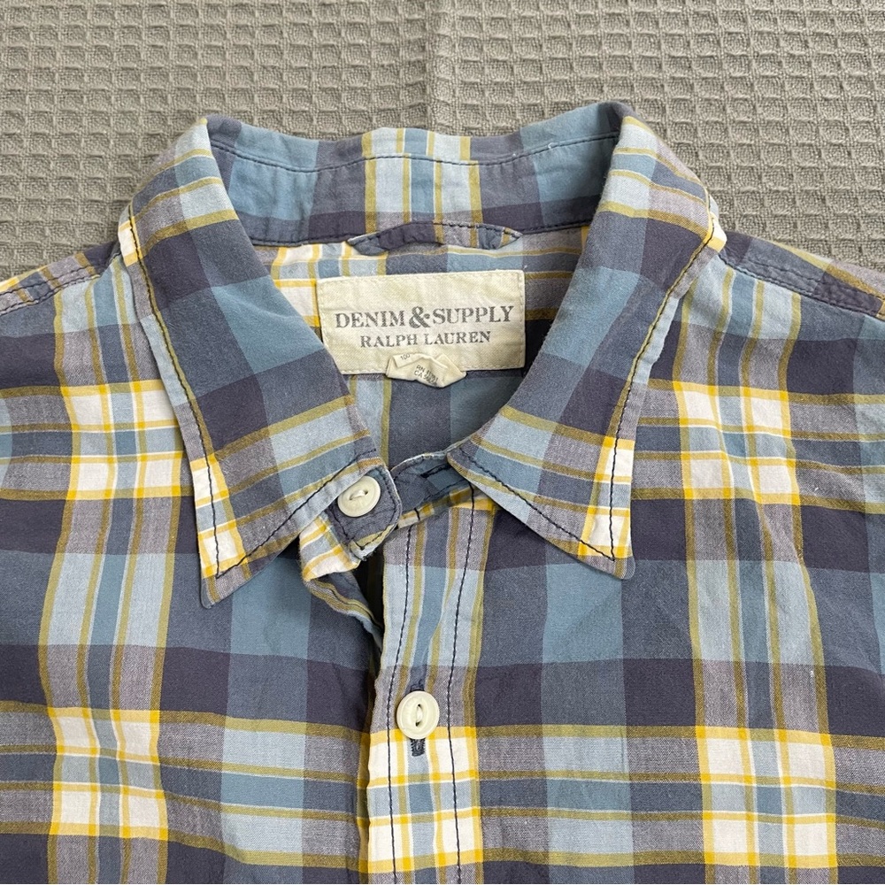 Denim & Supply Ralph Lauren Shirt Medium Men’s Blue Yellow Plaid Long‎ Sleeve